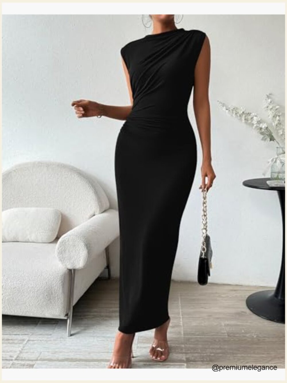 Women Ruched Bodycon Maxi Dress Sleeveless Slit Casual Cocktail Party Guest - Picture 3 of 7